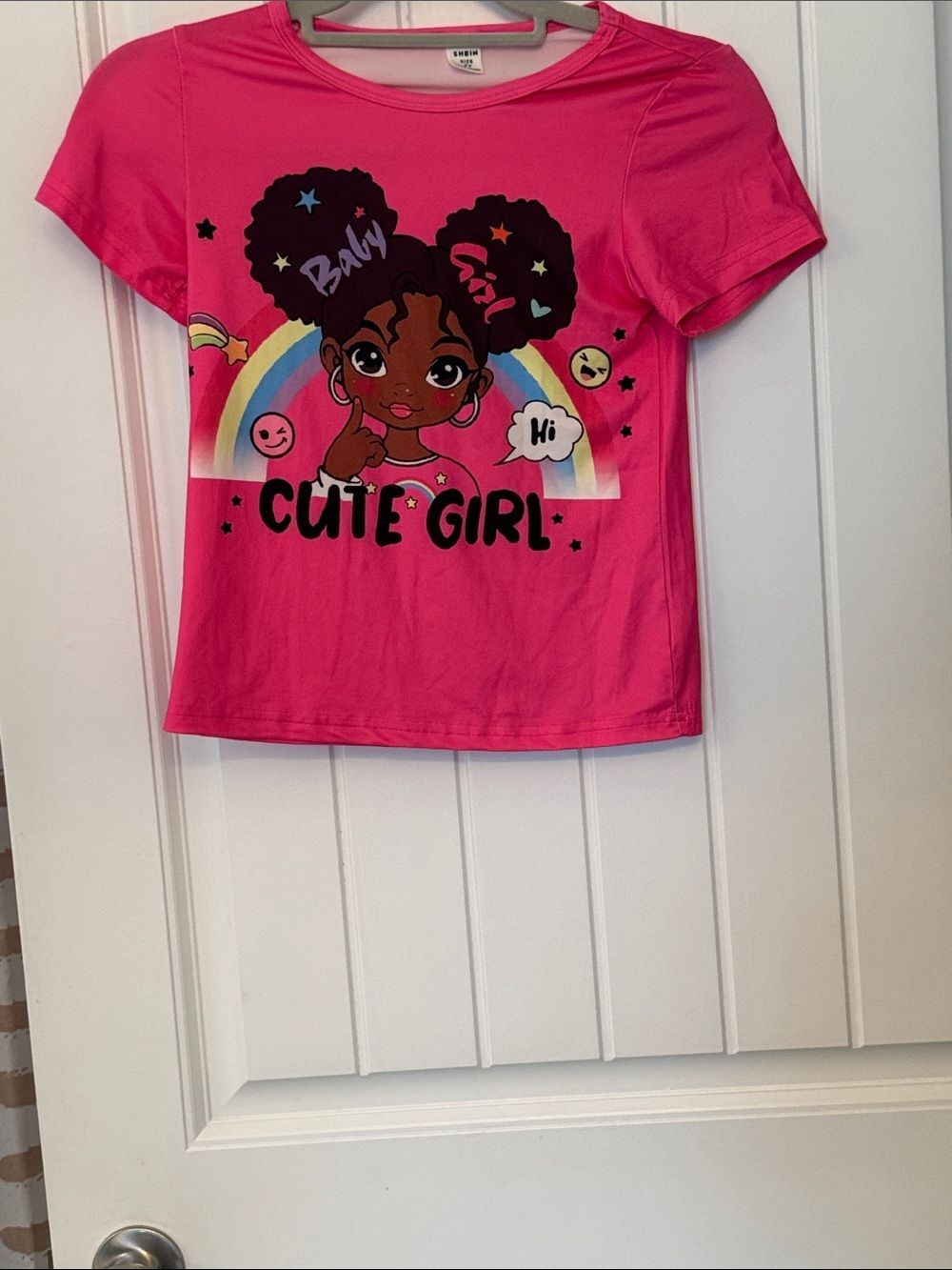 SHEIN Hot Pink Girls' Tee with Crew Neck